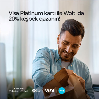 “Visa Platinum” kartı ilə “Wolt”da 20% keşbek qazanın!