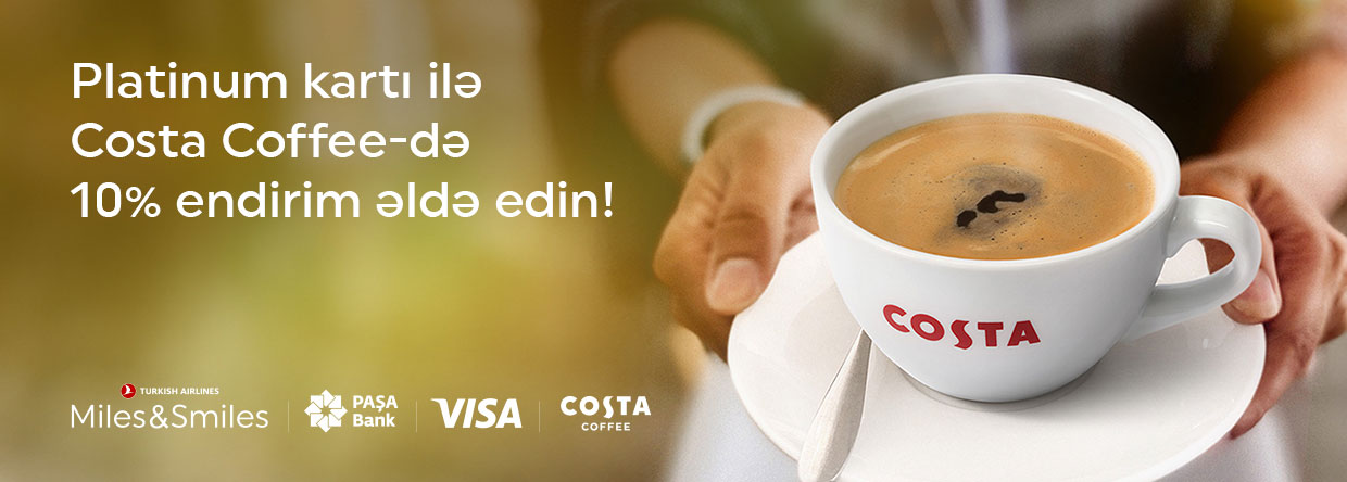 Platinum kartı ilə Costa Coffee-də 10% endirim əldə edin!